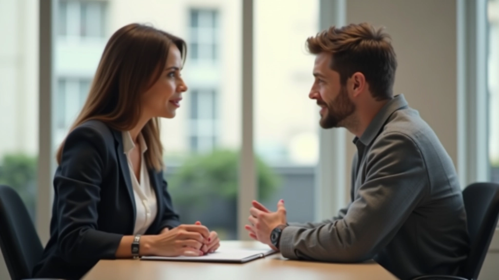 Deux collègues en conversation, montrant une écoute active avec une posture ouverte et un contact visuel attentif
